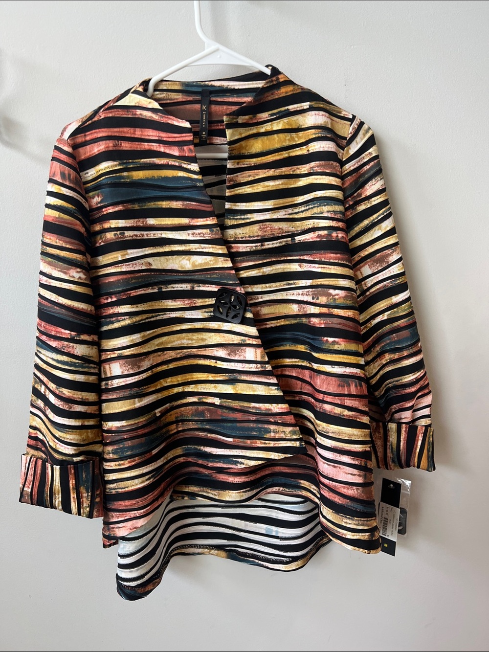 IC by Connie K Multicolor Striped Single-Button Open-Front Jacket - Women's